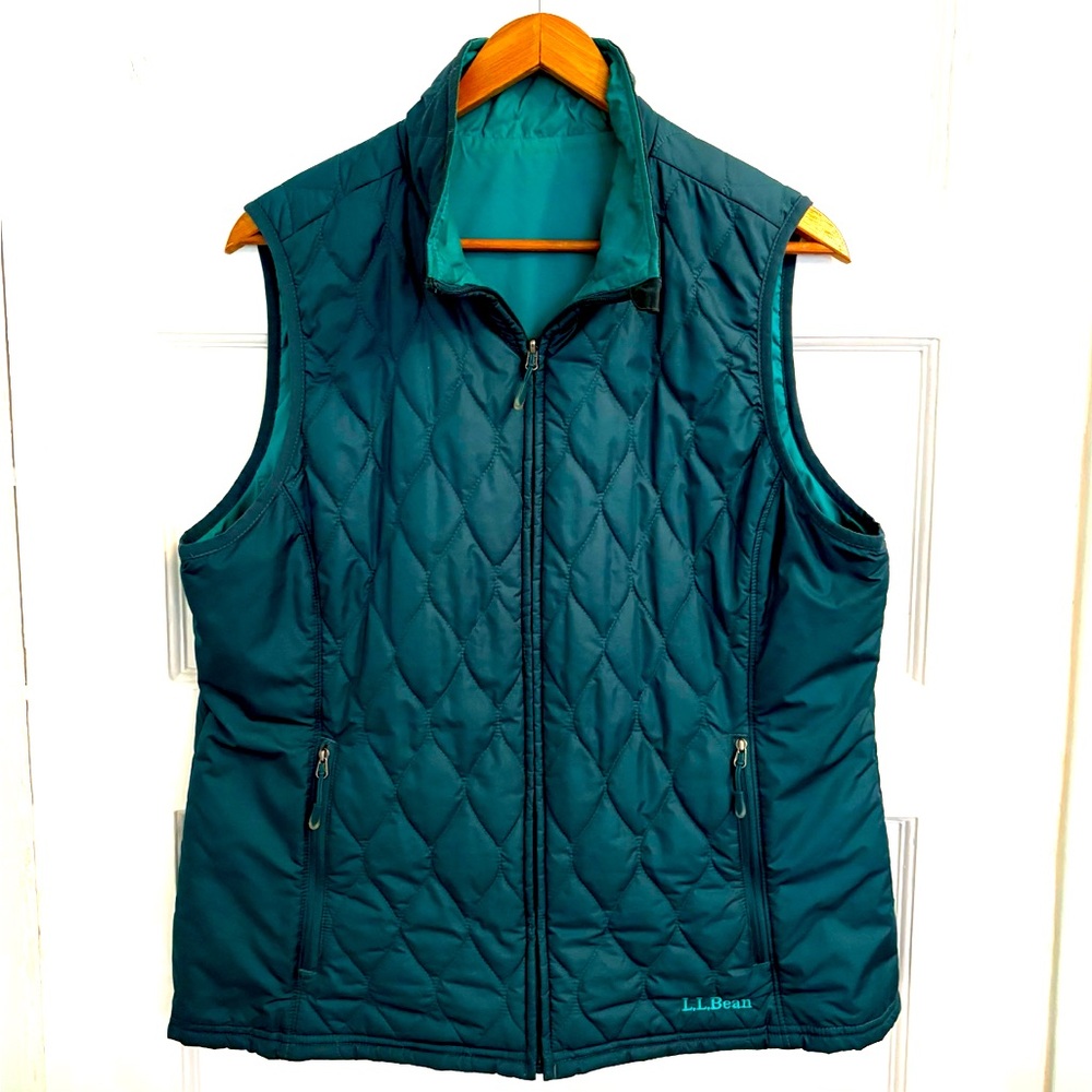 LL Bean quilted vest jacket REVERSIBLE vest size XL regular dark blue and teal.